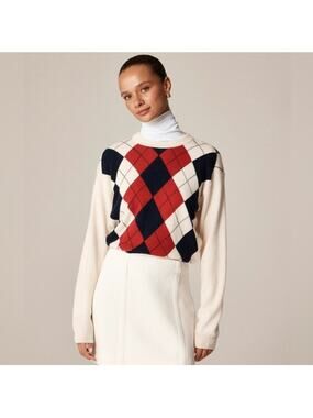 J.Crew Perfect cashmere crewneck sweater in argyle